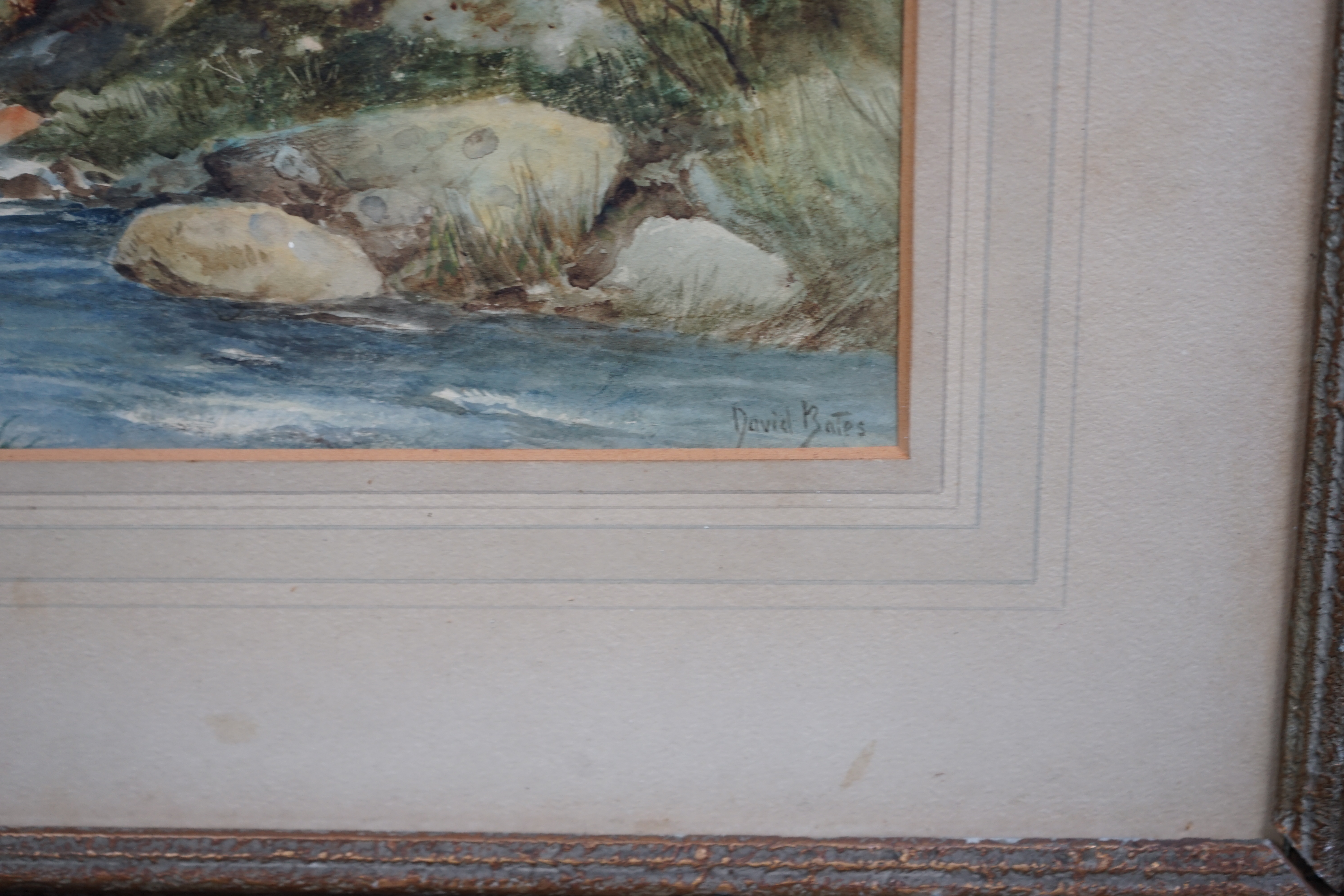 David Bates (British, 1840-1921), watercolour, 'The Brook, Capel Curig, Wales', signed, 34.5 x 52cm. Condition - fair, some spots of foxing and browning